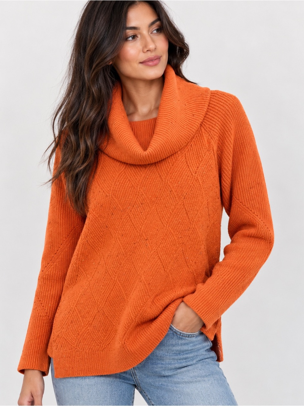 Talbots Orange Cowl Neck Textured Knit Sweater Long Sleeve Size S